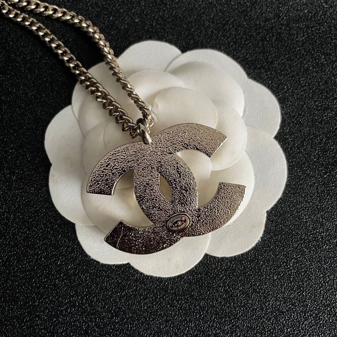 Double-C Emblem Crystal-Accent Pendant Necklace – Design 045 side detail