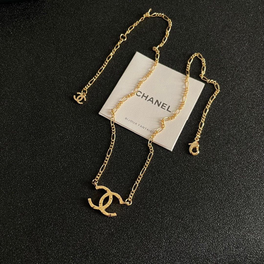 Double-C Emblem Pendant Necklace in Polished Metal-Tone – Design 051 front product view