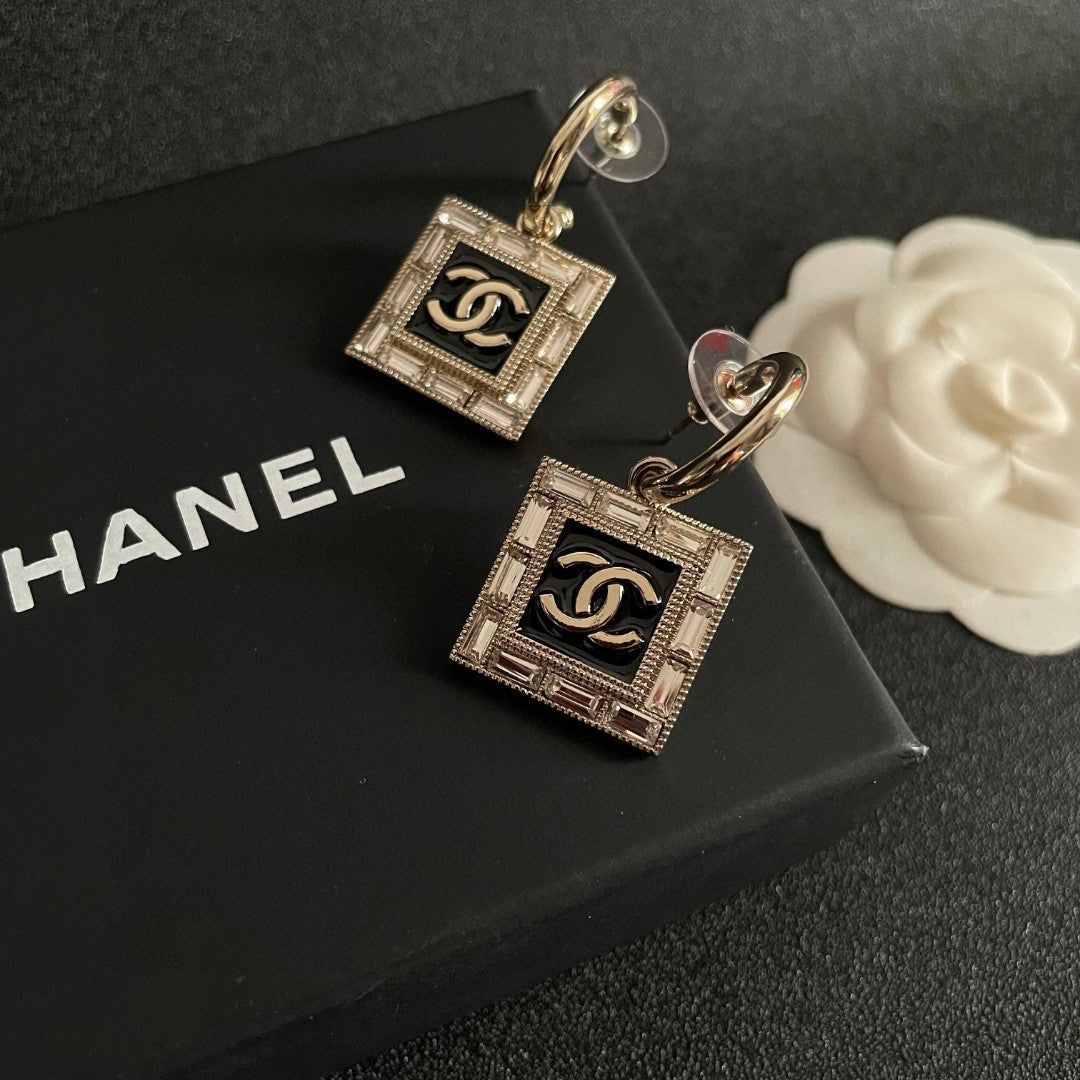 Double-C Emblem Statement Earrings in Polished Metal-Tone – Design 047 detail view