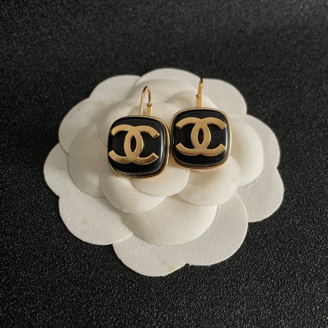 Double-C Emblem Statement Earrings in Polished Metal-Tone – Design 045 styled product view
