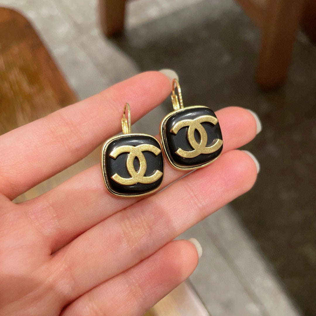 Double-C Emblem Statement Earrings in Polished Metal-Tone – Design 045 front product view