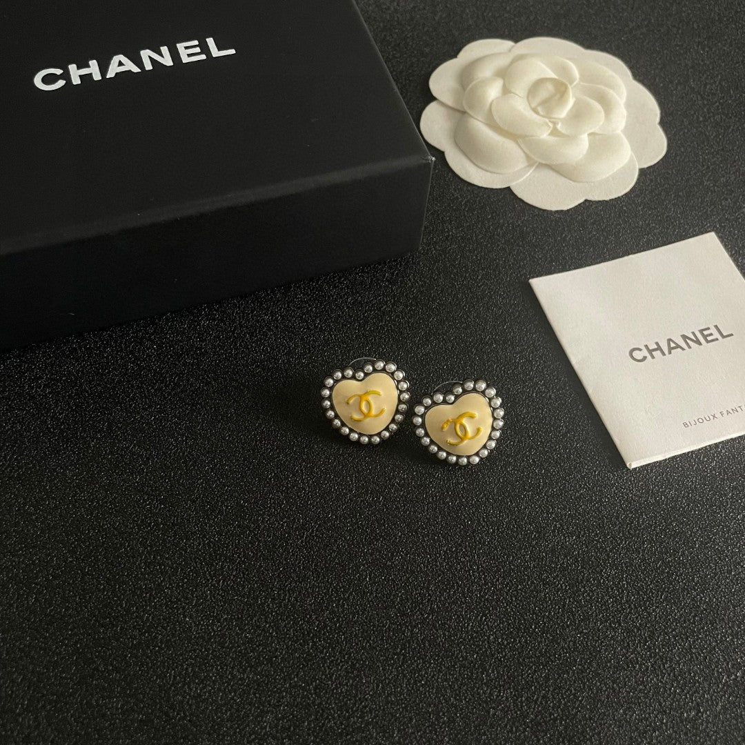 Double-C Emblem Pearl-Detail Stud Earrings – Pearl Detail – Design 019 styled product view