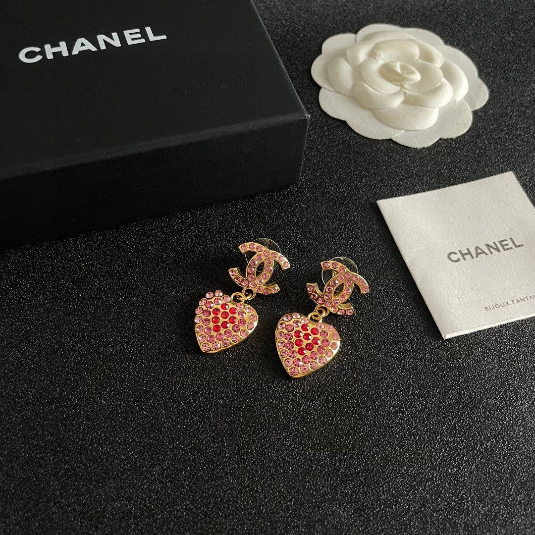 Double-C Emblem Crystal-Accent Statement Earrings – Heart Detail – Design 004 styled product view
