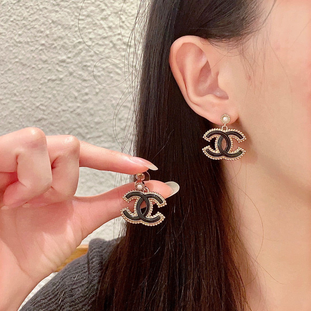 Double-C Emblem Pearl-Detail Statement Earrings – Pearl Detail – Design 022 main product view