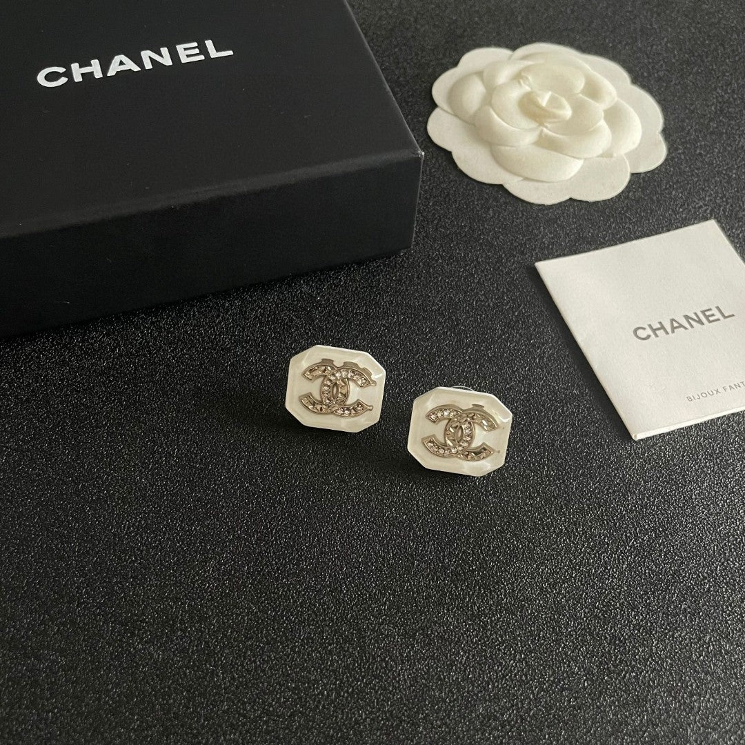 Double-C Emblem Crystal-Accent Stud Earrings – Design 042 styled product view