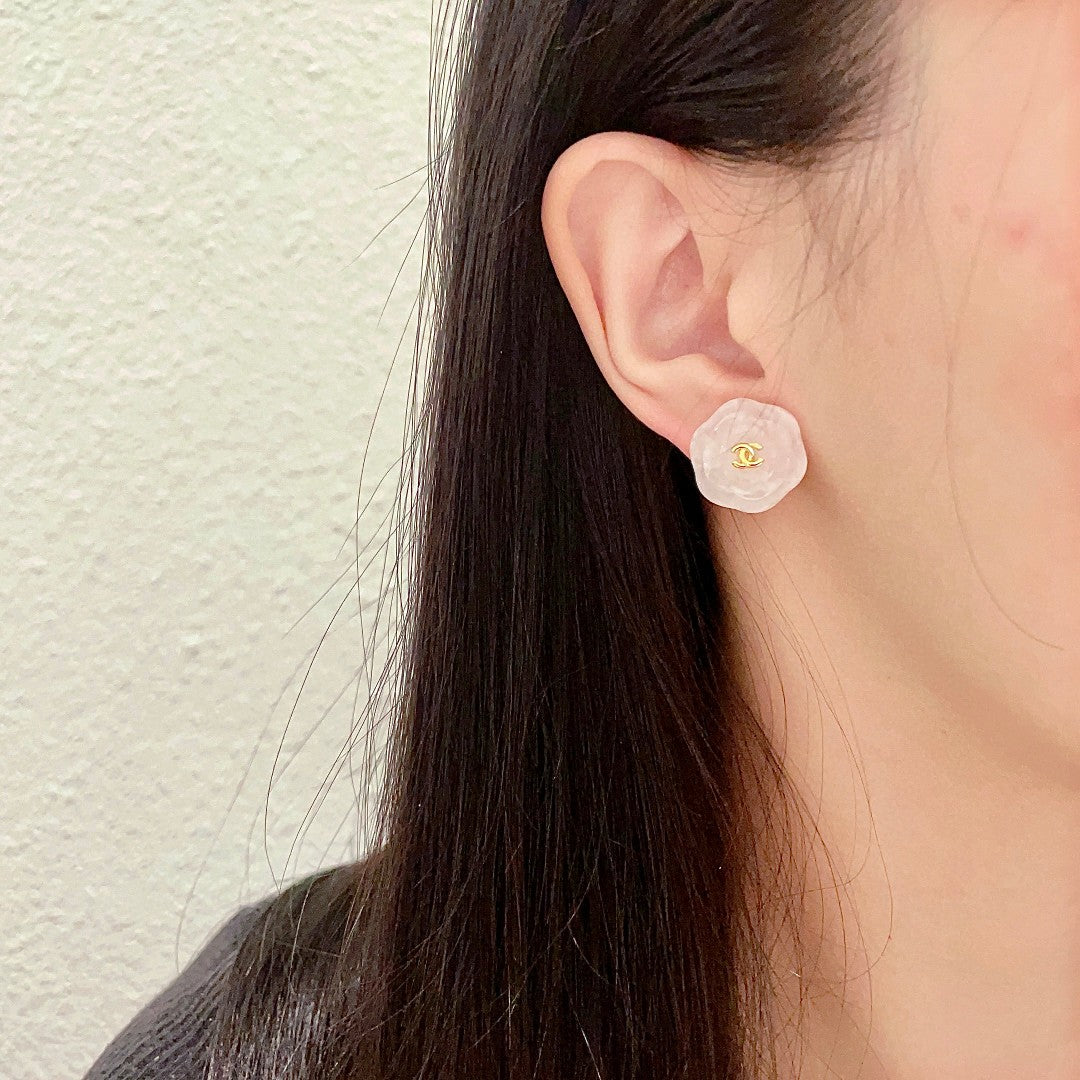Camellia Stud Earrings in Polished Metal-Tone – Camellia Detail – Design 046 detail view
