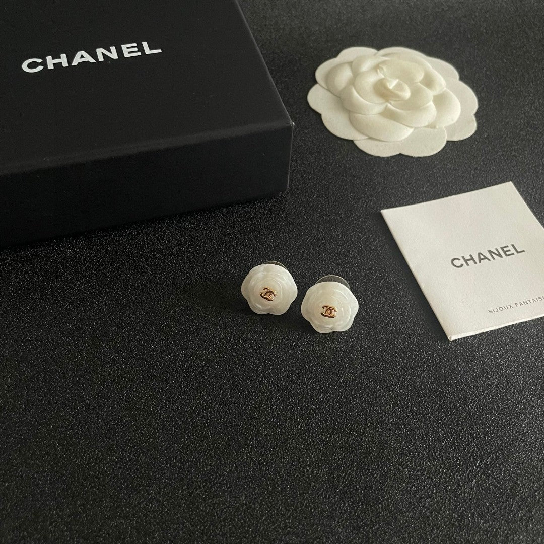 Camellia Stud Earrings in Polished Metal-Tone – Camellia Detail – Design 046 styled product view