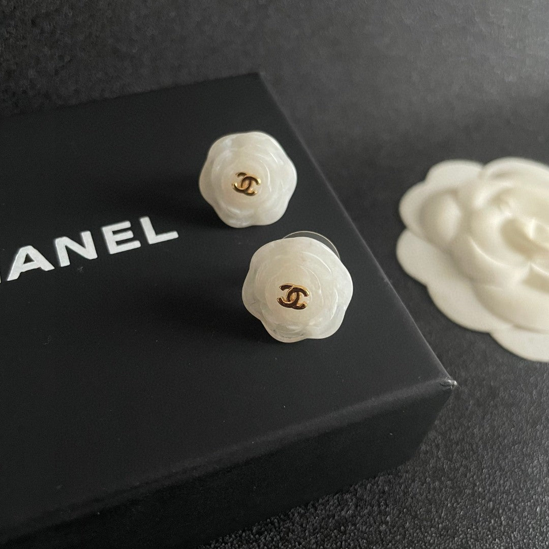 Camellia Stud Earrings in Polished Metal-Tone – Camellia Detail – Design 046 detail view