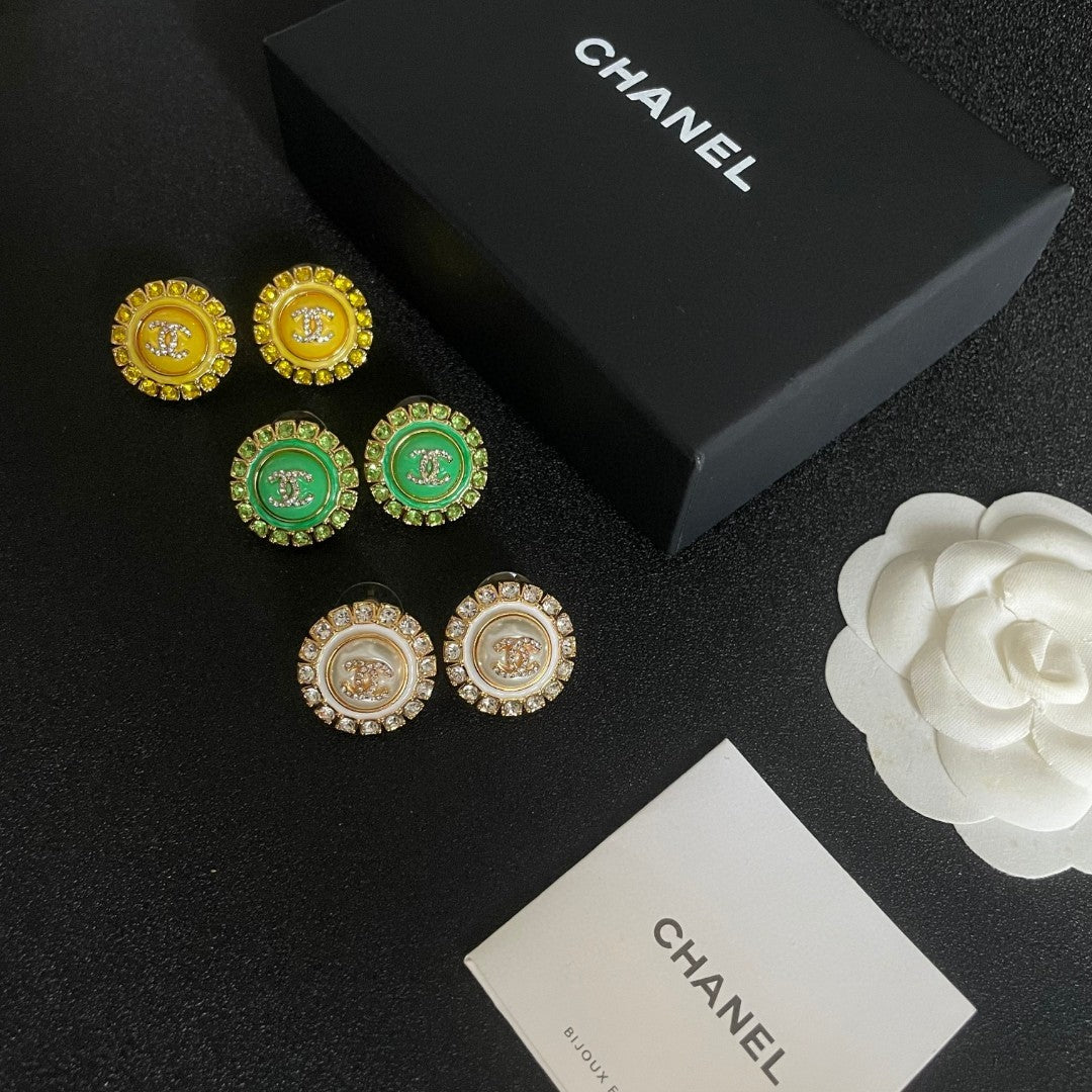 Double-C Emblem Pearl-Detail Stud Earrings – Pearl Detail – Design 016 styled product view