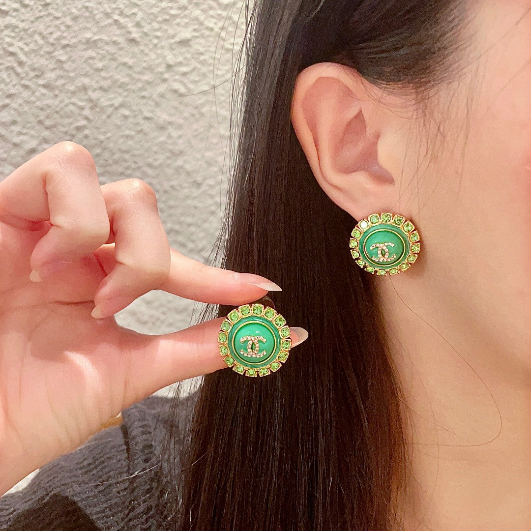 Double-C Emblem Pearl-Detail Stud Earrings – Pearl Detail – Design 016 front product view