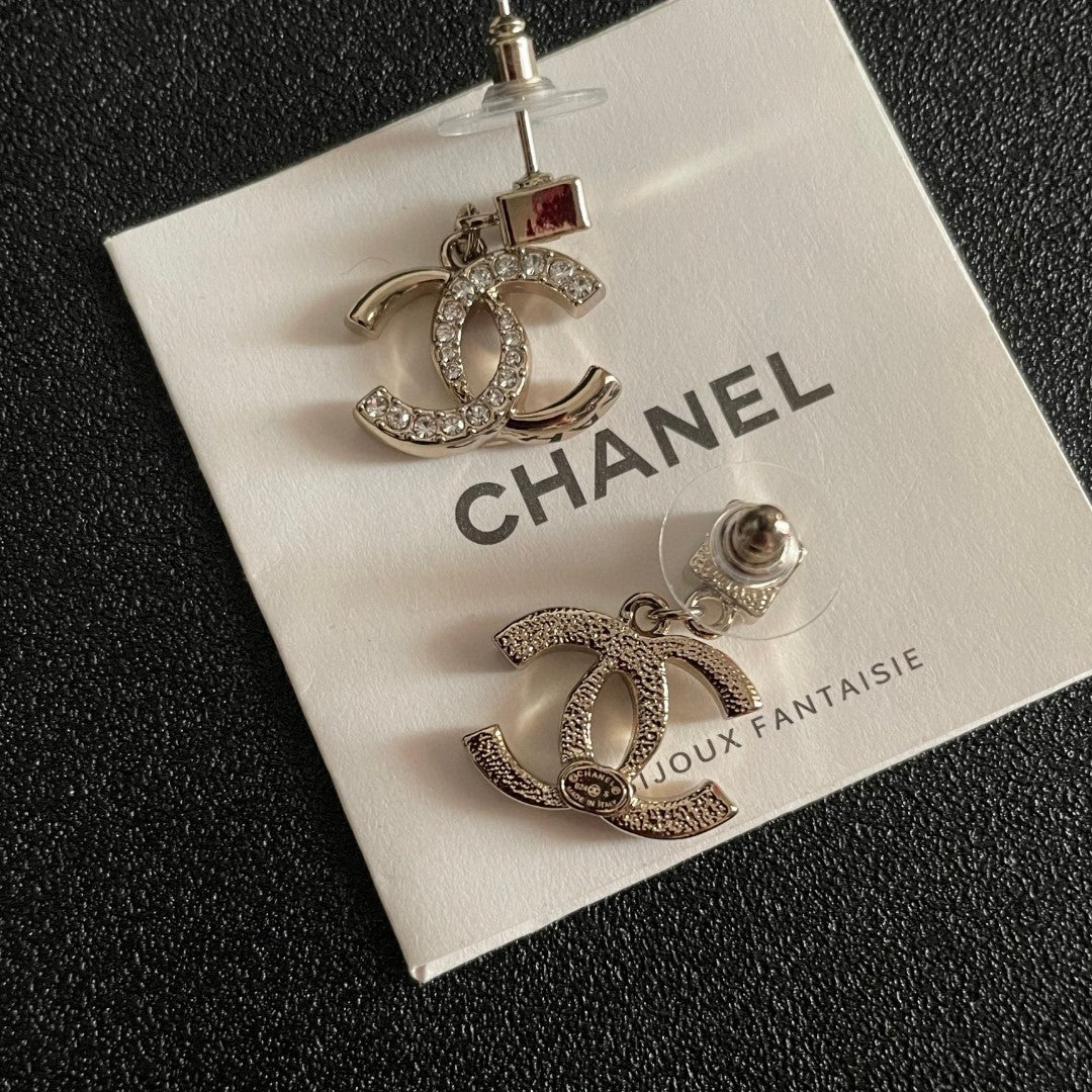 Double-C Emblem Crystal-Accent Statement Earrings – Design 023 front product view