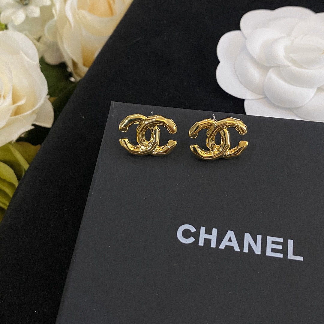 Letter Stud Earrings in Polished Metal-Tone – Design 015 styled product view