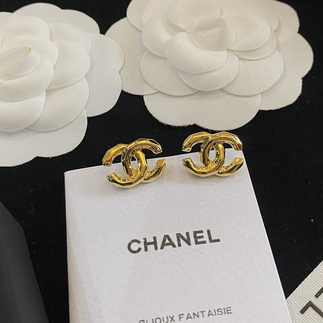 Letter Stud Earrings in Polished Metal-Tone – Design 015 front product view