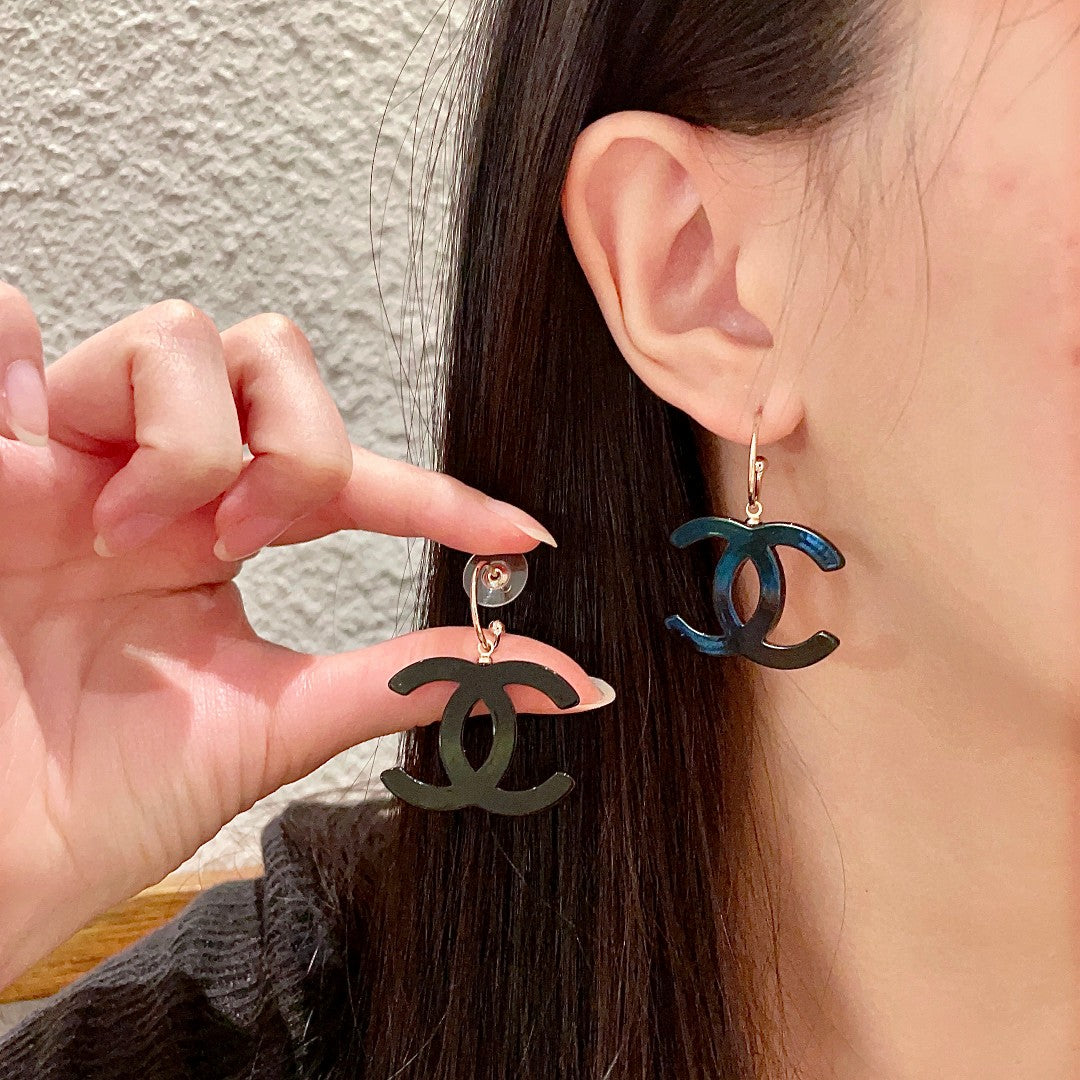 Double-C Emblem Statement Earrings in Polished Metal-Tone – Design 042 main product view