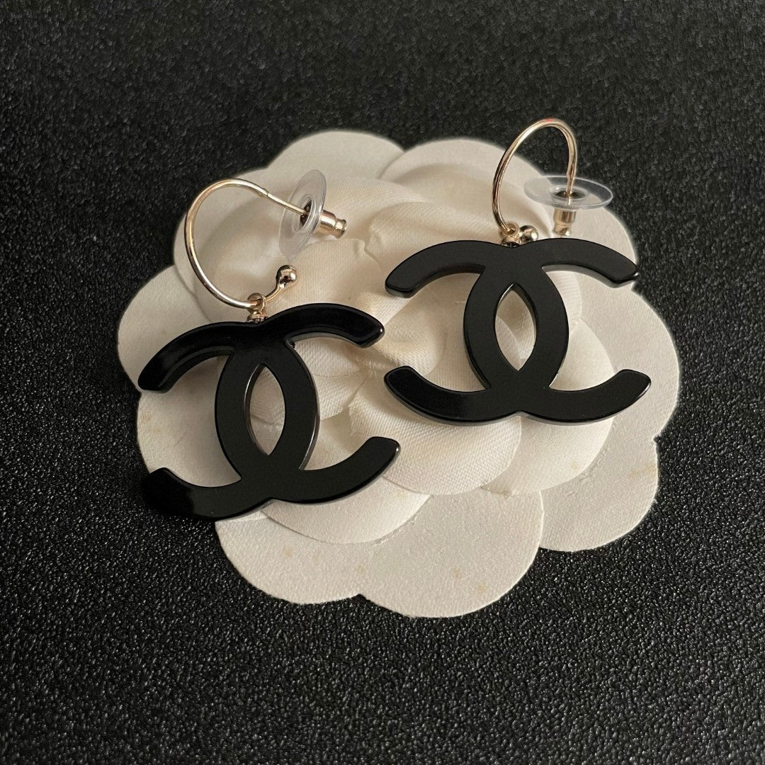 Double-C Emblem Statement Earrings in Polished Metal-Tone – Design 042 front product view
