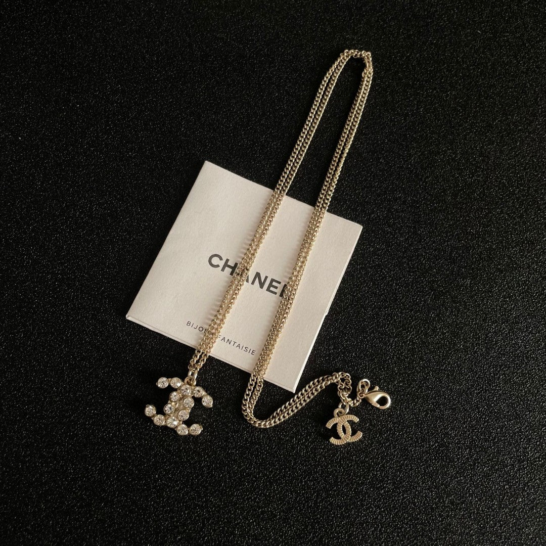 Double-C Emblem Crystal-Accent Pendant Necklace – Design 038 detail view