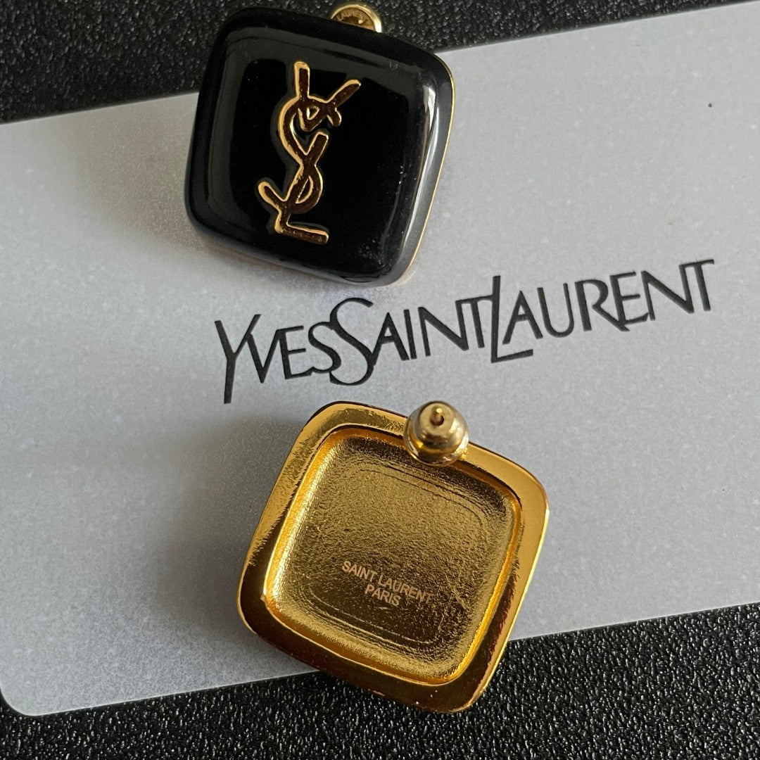 Letter Emblem Stud Earrings in Polished Metal-Tone – Square Detail main product view