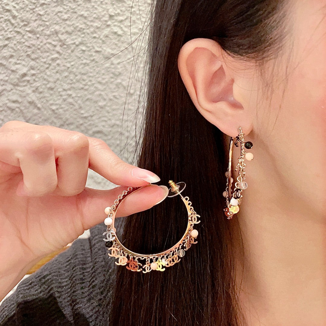 Double-C Emblem Pearl-Detail Statement Earrings – Pearl Detail – Design 020 main product view