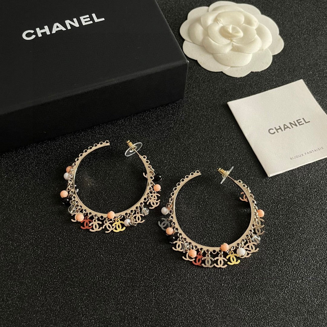 Double-C Emblem Pearl-Detail Statement Earrings – Pearl Detail – Design 020 styled product view