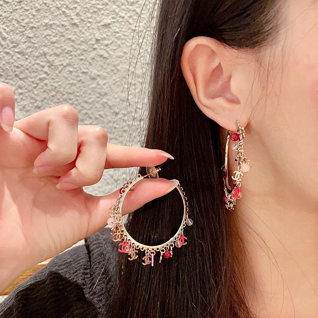 Double-C Emblem Pearl-Detail Statement Earrings – Pearl Detail – Design 019 main product view