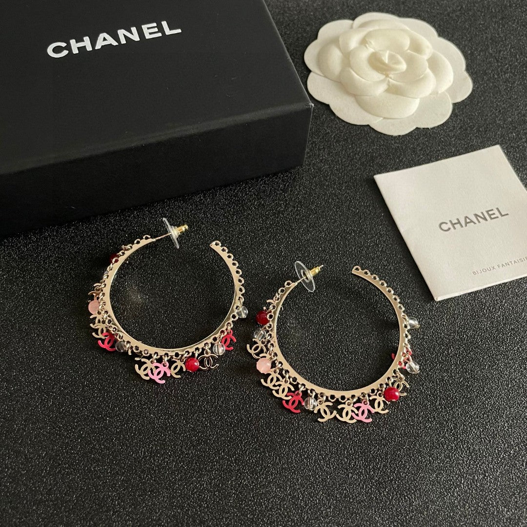Double-C Emblem Pearl-Detail Statement Earrings – Pearl Detail – Design 019 styled product view