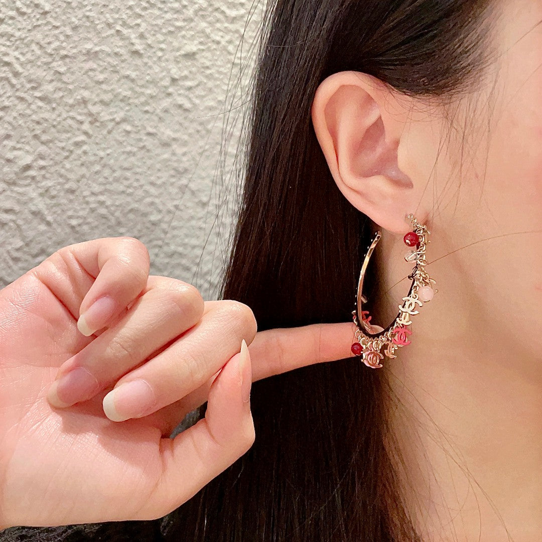 Double-C Emblem Pearl-Detail Statement Earrings – Pearl Detail – Design 019 front product view