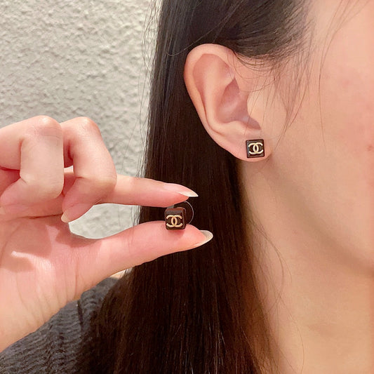 Double-C Emblem Stud Earrings in Polished Metal-Tone – Design 296 main product view