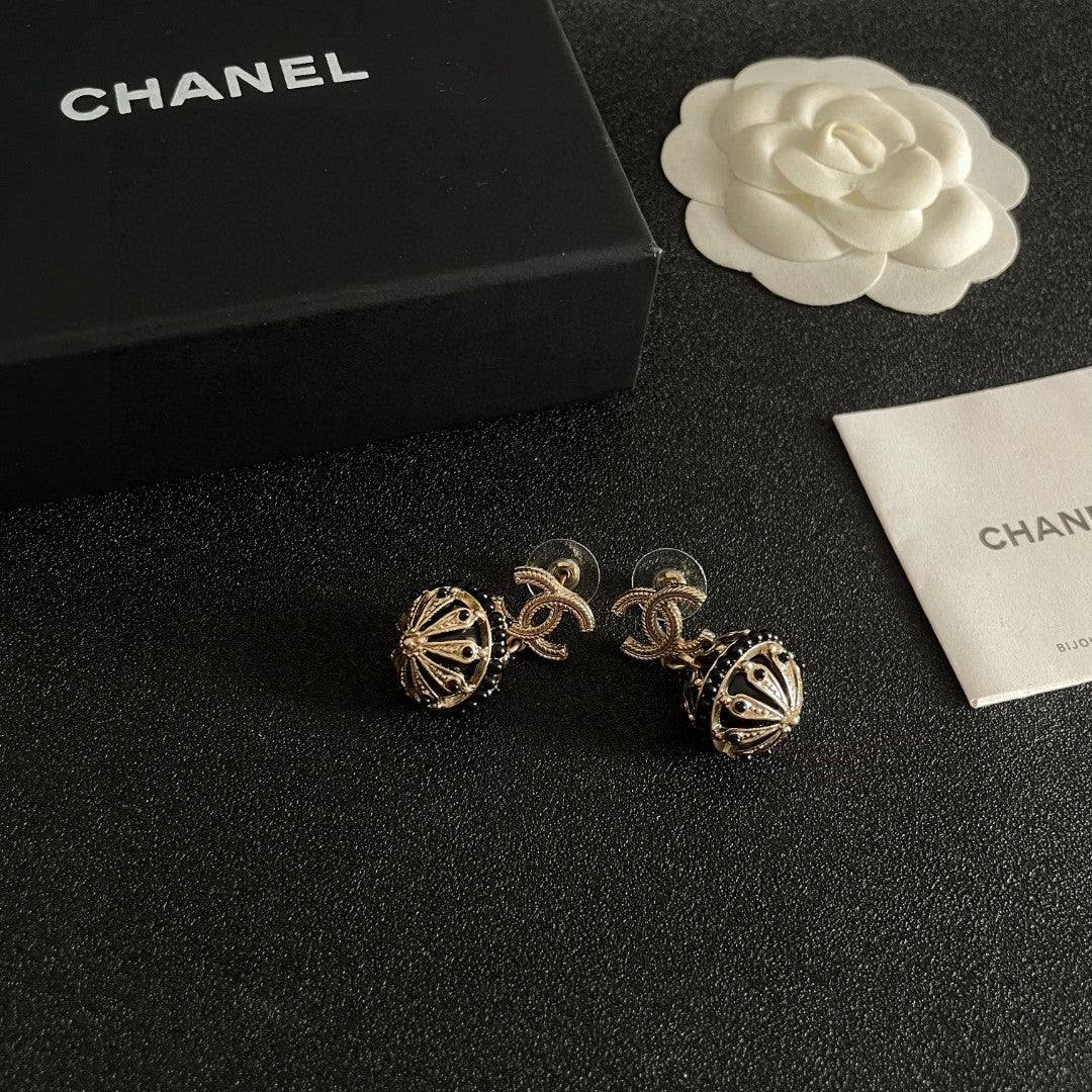 Double-C Emblem Pearl-Detail Stud Earrings – Pearl Detail – Design 013 styled product view