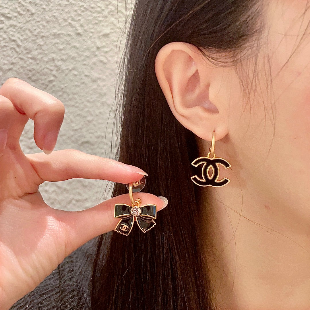 Double-C Emblem Statement Earrings in Polished Metal-Tone – Design 033 detail view