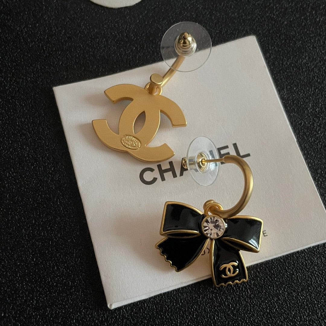 Double-C Emblem Statement Earrings in Polished Metal-Tone – Design 033 front product view