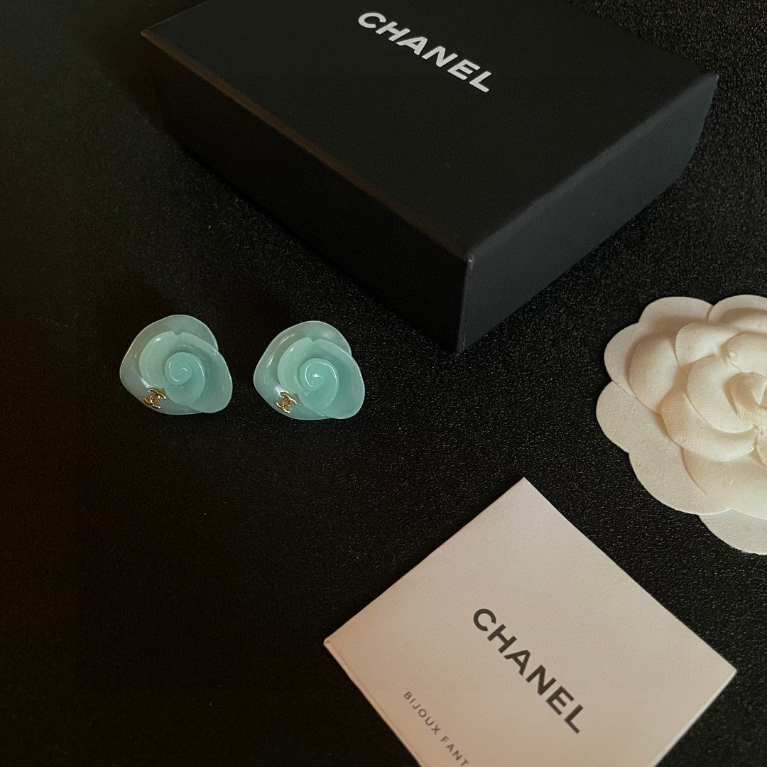 Camellia Stud Earrings in Polished Metal-Tone – Camellia Detail – Design 041 close-up detail