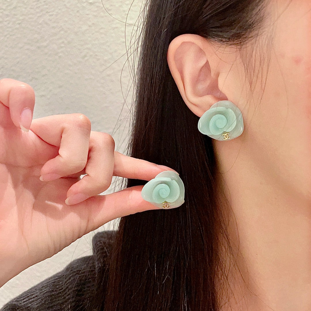 Camellia Stud Earrings in Polished Metal-Tone – Camellia Detail – Design 041 main product view