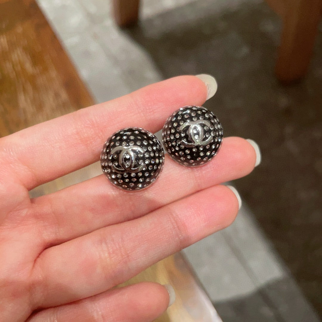 Double-C Emblem Crystal-Accent Stud Earrings – Design 028 side detail