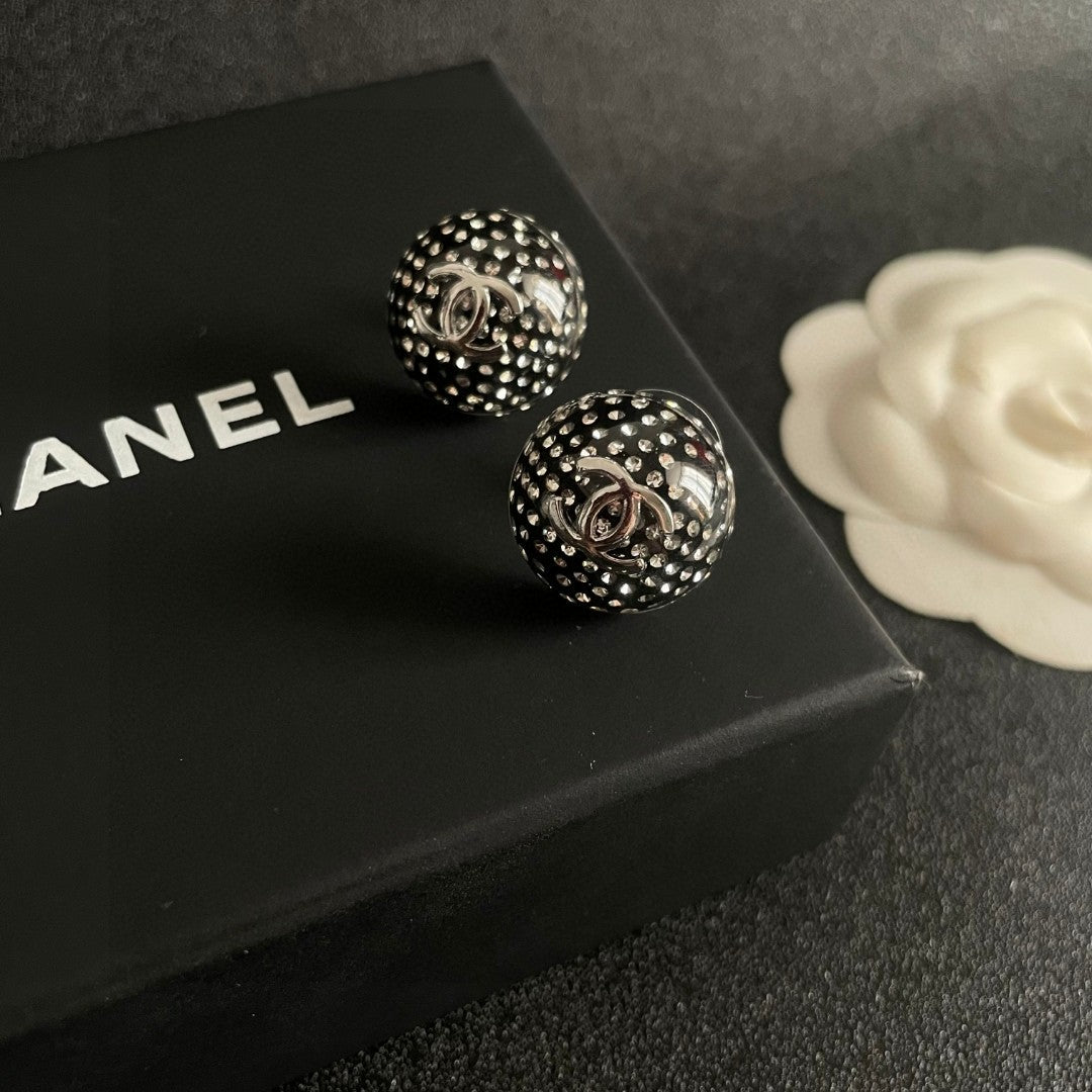Double-C Emblem Crystal-Accent Stud Earrings – Design 028 detail view