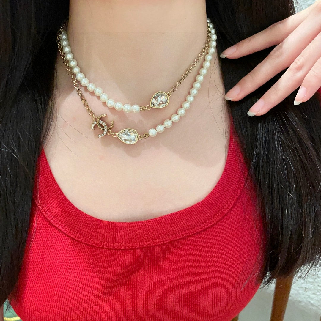 Double-C Emblem Pearl-Detail Pendant Necklace – Pearl Detail – Design 060 main product view