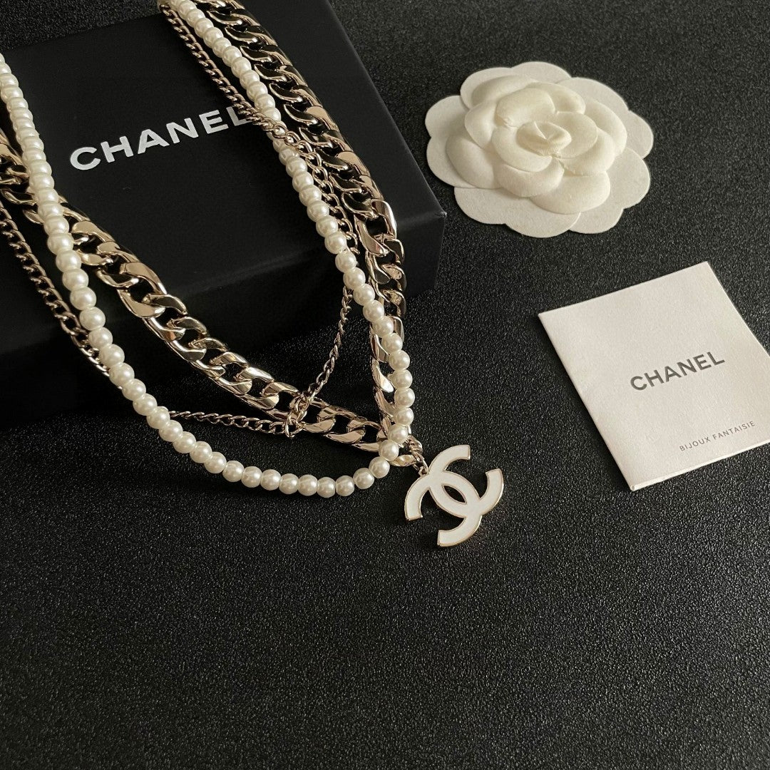 Double-C Emblem Pendant Necklace in Polished Metal-Tone – Design 033 styled product view