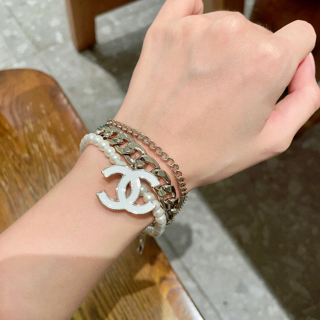Double-C Emblem Bracelet in Polished Metal-Tone – Design 006 front product view