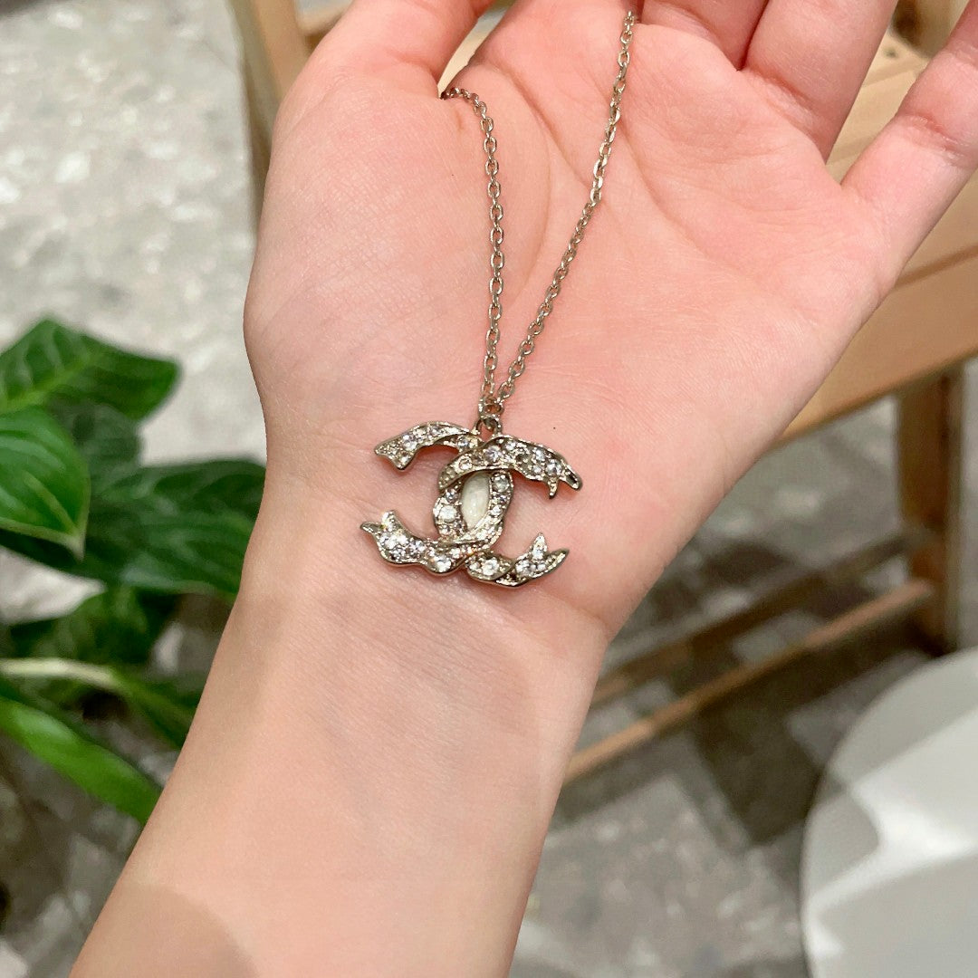 Double-C Emblem Crystal-Accent Pendant Necklace – Design 028 side detail