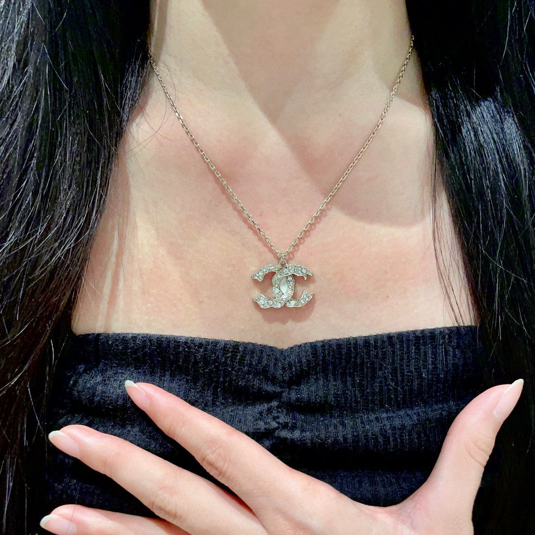 Double-C Emblem Crystal-Accent Pendant Necklace – Design 028 front product view