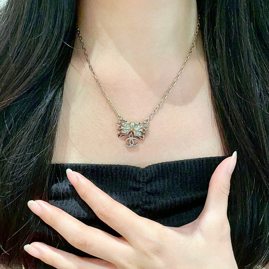 Double-C Emblem Crystal-Accent Pendant Necklace – Design 024 front product view