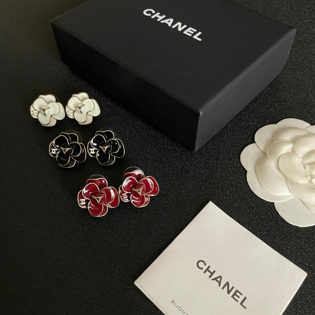 Camellia Stud Earrings in Polished Metal-Tone – Camellia Detail – Design 039 close-up detail