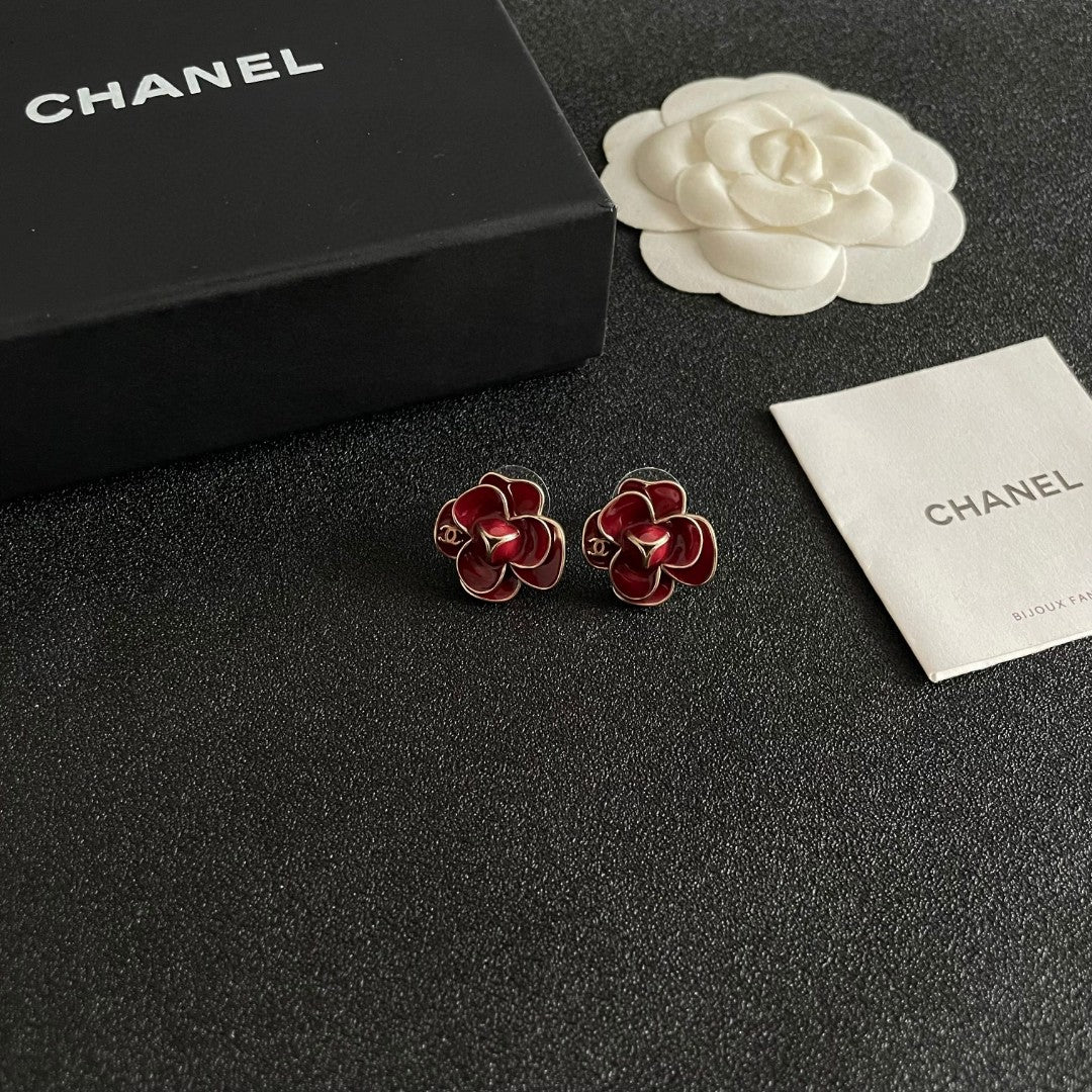 Camellia Stud Earrings in Polished Metal-Tone – Camellia Detail – Design 039 styled product view