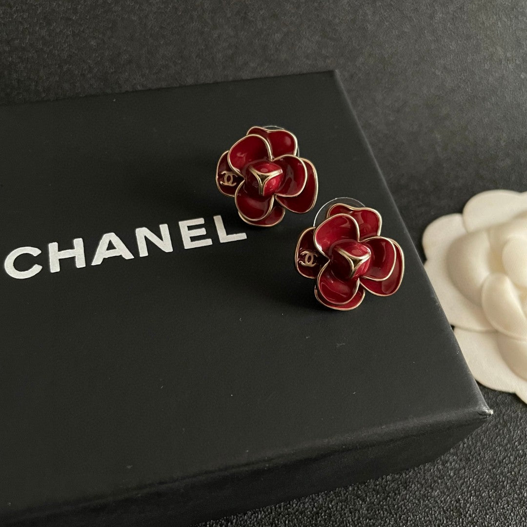Camellia Stud Earrings in Polished Metal-Tone – Camellia Detail – Design 039 detail view