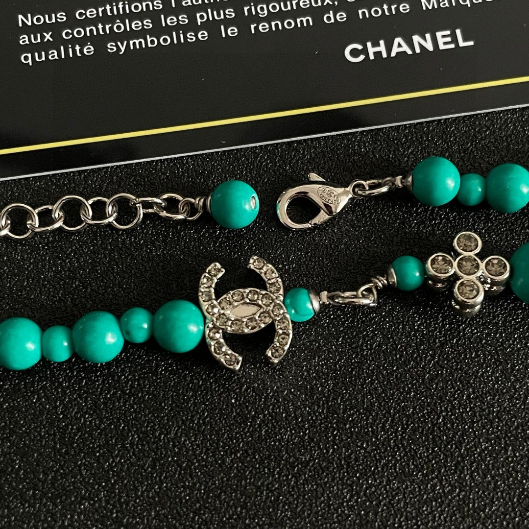 Double-C Emblem Pearl-Detail Pendant Necklace – Pearl Detail – Design 052 main product view