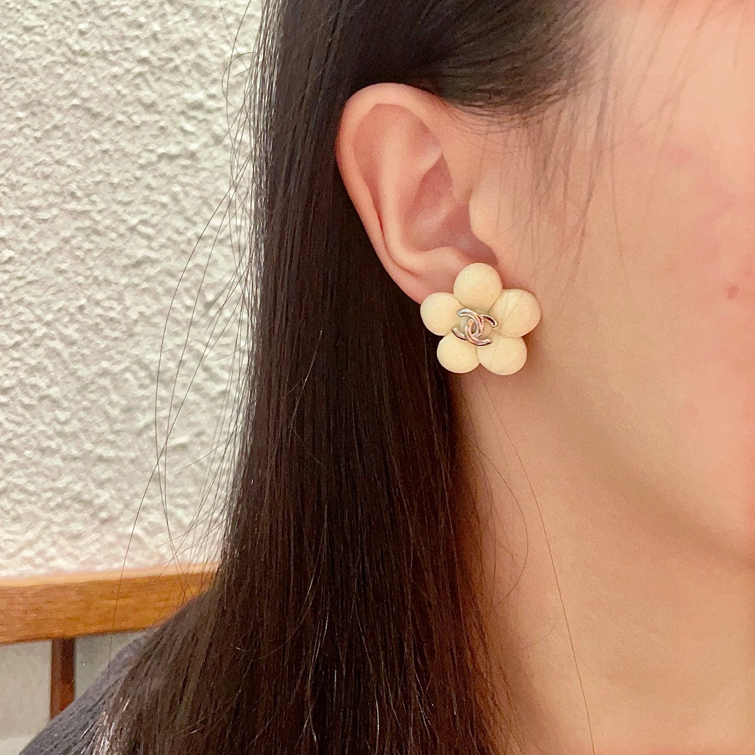 Camellia Stud Earrings in Polished Metal-Tone – Camellia Detail – Design 038 detail view