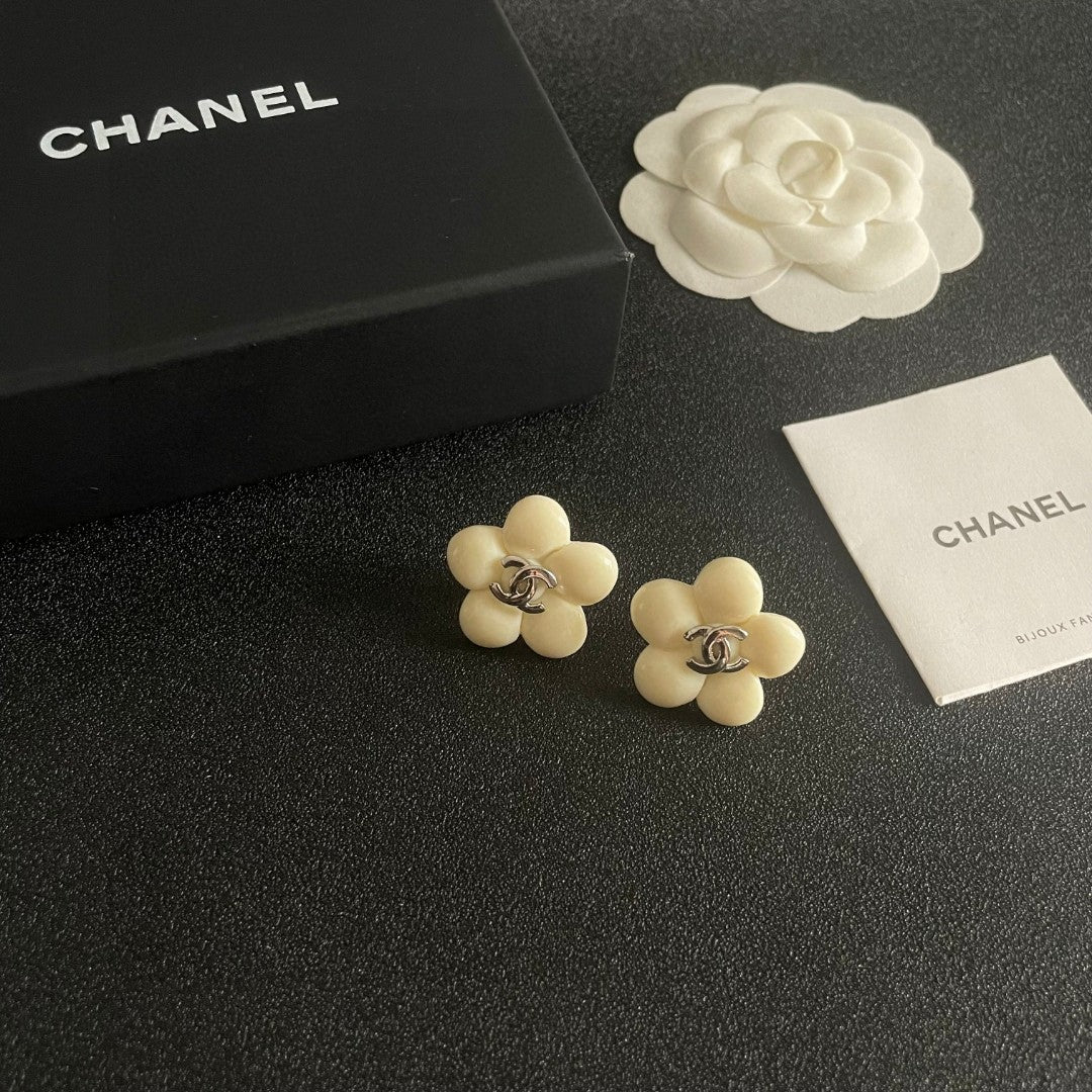 Camellia Stud Earrings in Polished Metal-Tone – Camellia Detail – Design 038 styled product view