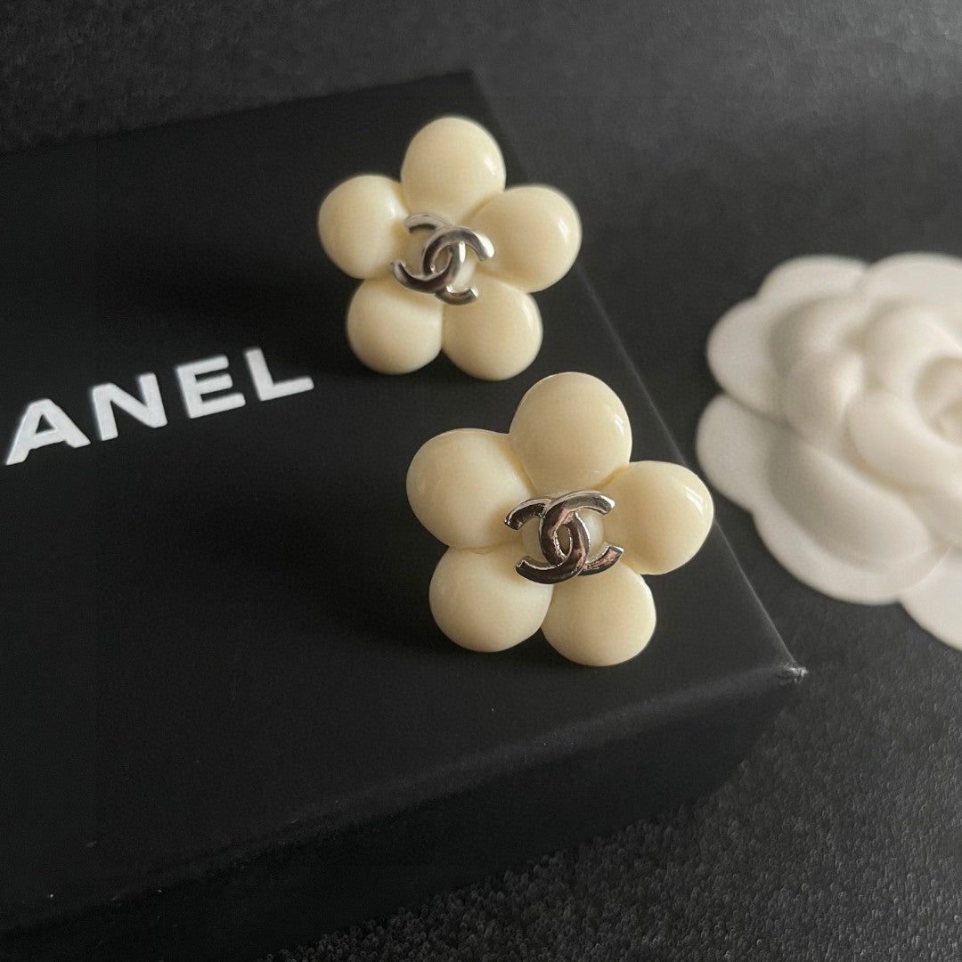 Camellia Stud Earrings in Polished Metal-Tone – Camellia Detail – Design 038 detail view