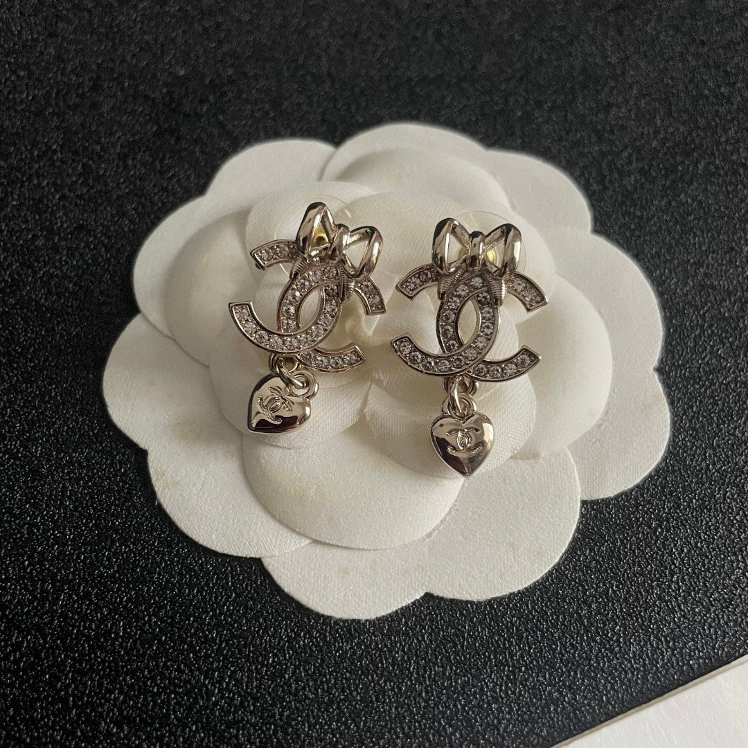 Double-C Emblem Crystal-Accent Statement Earrings – Design 019 front product view