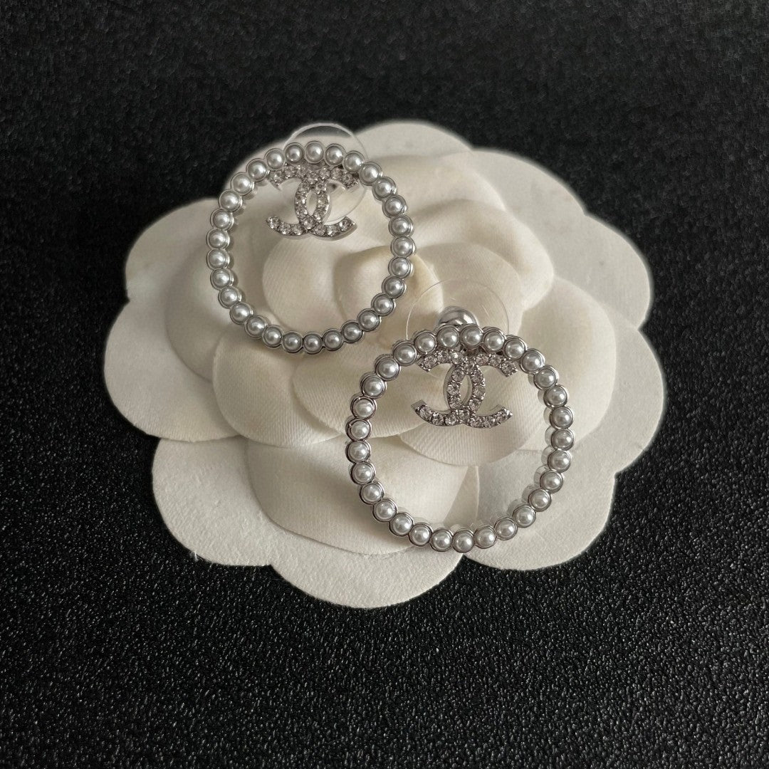 Double-C Emblem Crystal-Accent Stud Earrings – Design 027 front product view