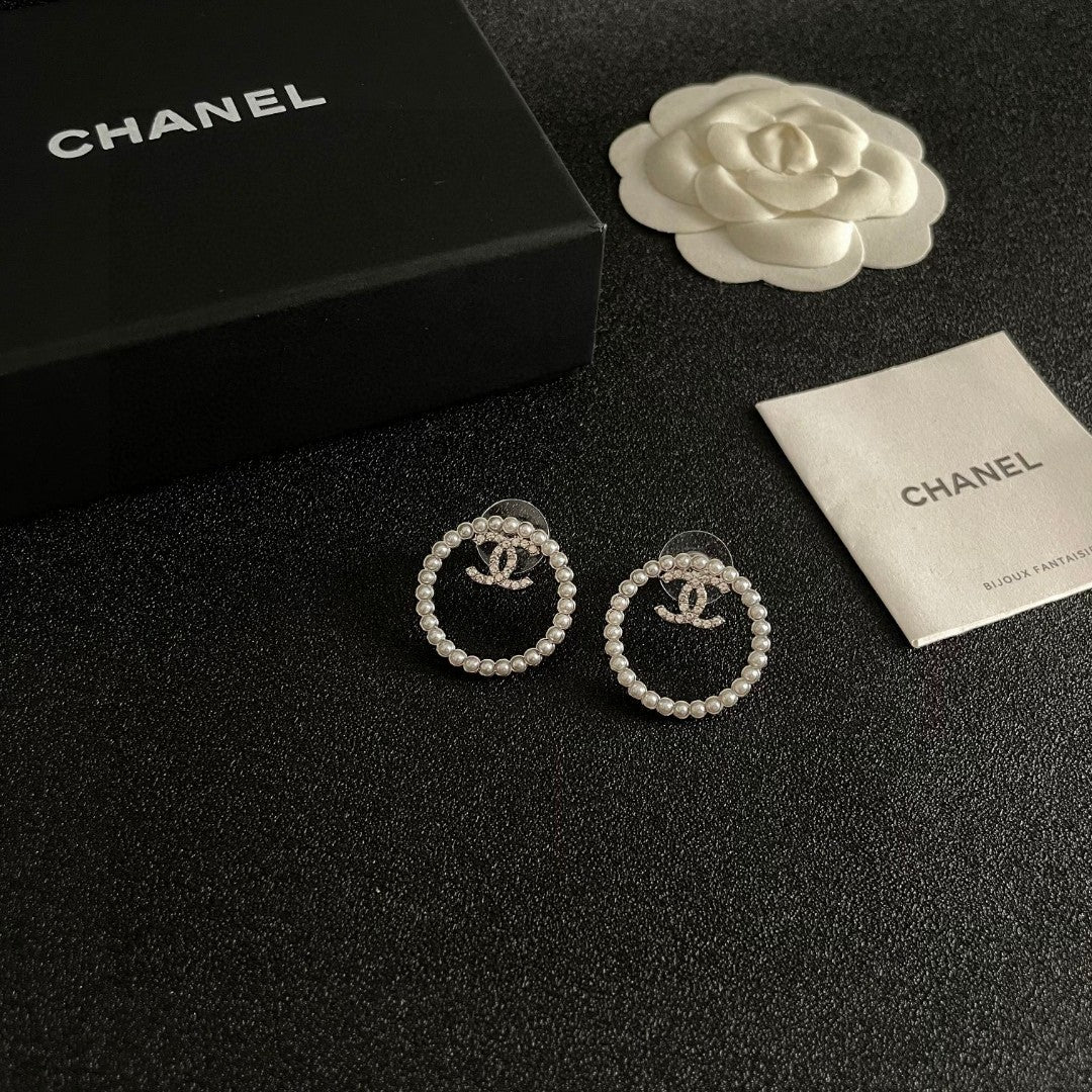 Double-C Emblem Crystal-Accent Stud Earrings – Design 027 styled product view